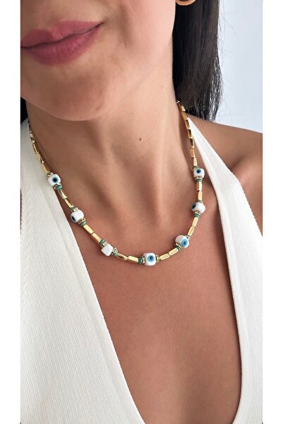 AychaAksesuar White evil eye beaded necklace