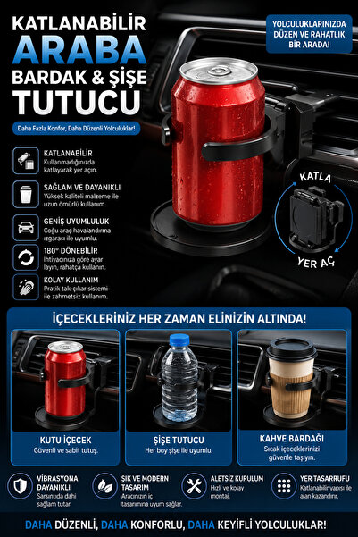 GÖZDE AKKURT Katlanabilir Araba Bardak ve Şişe Tutucu | Araç Havalandırma Izg...