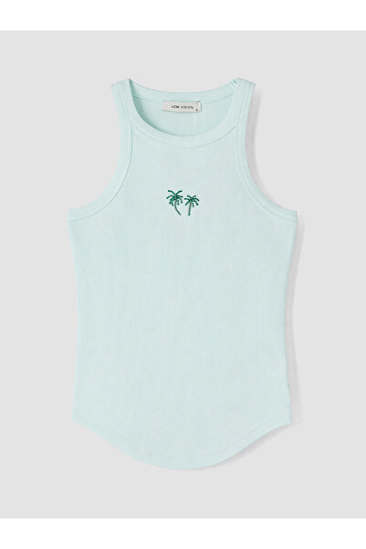 LC Waikiki Lcw Vision Turquoise Halter Neck Beaded Embroidered Women's Tank Top