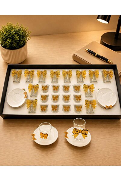 Generic A luxurious hospitality set – coffee cups and tea glasses with elegan...