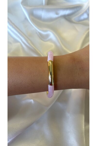 Eylülün Takısı Women's Gold and Pink Color Stone-Looking Elastic Bracelet