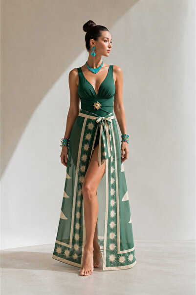 GAEL Costa Emeralda Gold Detailed Pareolu Green Swimsuit Set