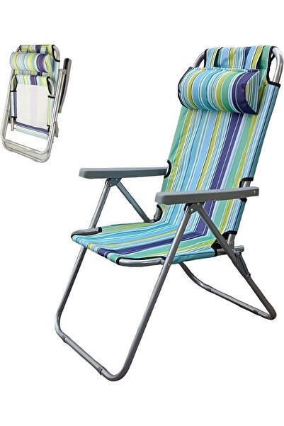Cady One Folding Lounge Chair with Removable Head Cushion, Canvas Camping Cha...
