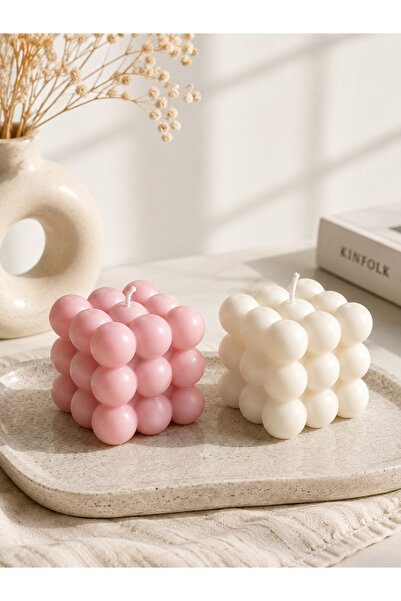 Moods and Moments Dekoratif Bubble Mum Renkli 2 Adet | Soya Mumu - 6 cm Küp M...