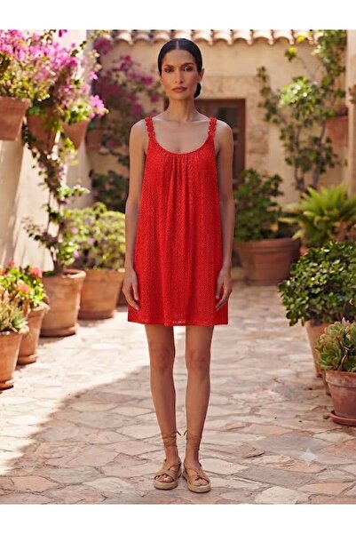 AYASOFYA OTANTIK Women's Italian Strap Lined Lace Mini Dress