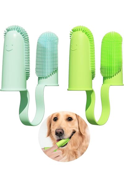 Arabest 2Pcs Dog Finger Toothbrush Kit,135º Wrap-Around Cleaning Filaments,Du...