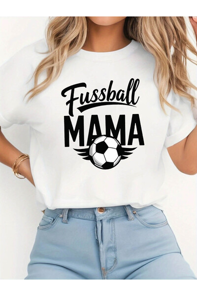 12 HERTZ تي شيرت نسائي برقبة دائرية وأكمام قصيرة مطبوع عليه 'Fussball MAMA'، ...