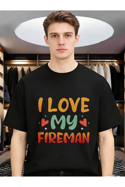 135 I Love My Fireman Men Daily Fashion Tees Funny Unique Round Neck Short Sl...