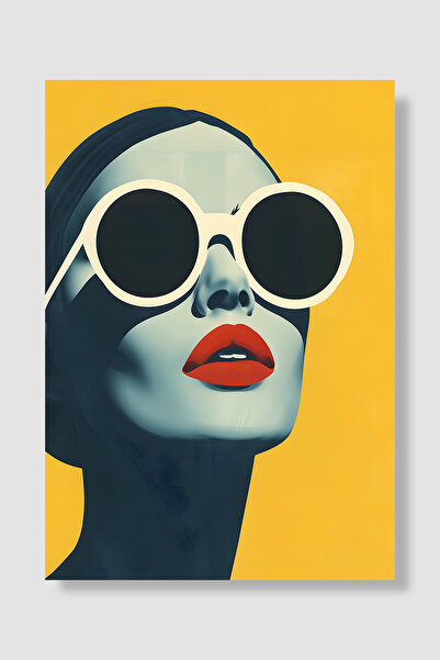 Luna Marissa Poster Femeie cu ochelari de soare Buze roșii Fundal galben Deco...