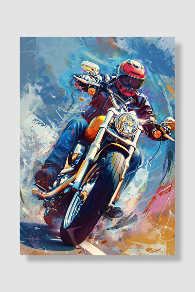 Luna Marissa Αφίσα μοτοσικλετιστή Red Chopper Blue Background Action Αφίσα μο...