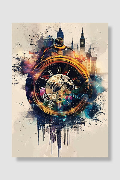 Luna Marissa Ρολόι με αφίσα του Λονδίνου Big Ben Πολύχρωμη ακουαρέλα Διακοσμη...