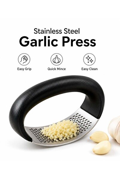 LEOXOL Stainless Steel Garlic Press | Rocker Garlic Crusher With Black Handle...