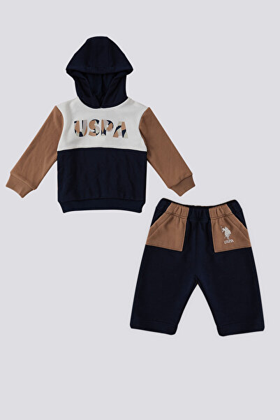 U.S. Polo Assn. طقم أطفال بغطاء للرأس كريمي من يو اس بولو أسن مكون من قطعتين