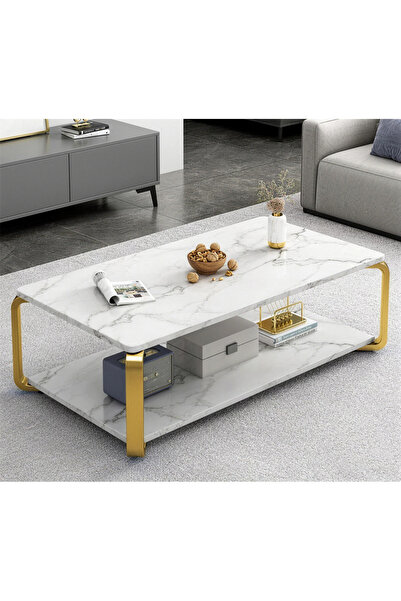 GoldenLike Modern Wood Living Room and Coffee Table with Bottom Shelf