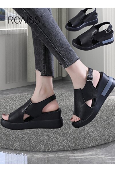 ROAISS Thick Bottom Wedge Sandals for Women, Summer High-Heeled Fish Mouth Sh...