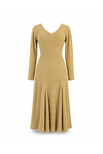 Geneic Women's Beige Gold Long Sleeve Bodycon Dress