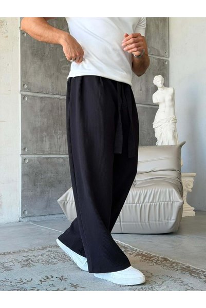 More Black Ottoman Fabric Tipilli Wide Leg Trousers - Black