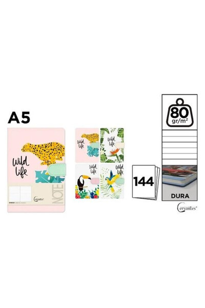 Cervantes Caiet Dura A5, 144 file, hartie 80 g/m², 134×197 mm, multicolor