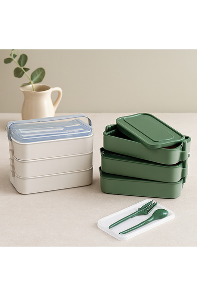 magicool Colorful Plastic 3-Tier 420 ml Lunch Box - Fork, Spoon and Carrying ...