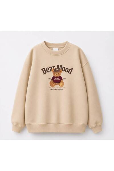 Birdirbir Erkek Çocuk Kışlık Bear Mood Baskılı Bisiklet Yaka Sweatshirt
