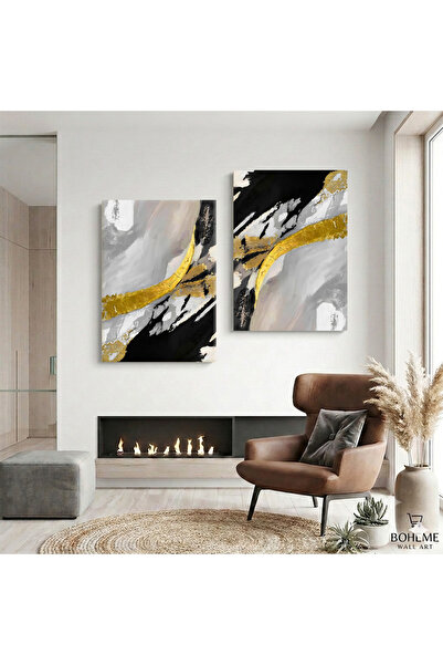 Harika bir ev MODERN ABSTRACT DESENLİ TABLO | ALTIN-SİYAH | 2Lİ DİKEY ÇERÇEVE...