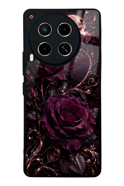 Spoyi Tecno Camon 30 Moonlit Burgundy Rose Design Glossy Phone Case