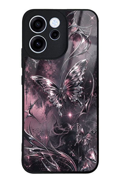 Spoyi Oppo Reno 15F Rose Chrome Butterfly Tasarımlı Glossy Telefon Kılıfı
