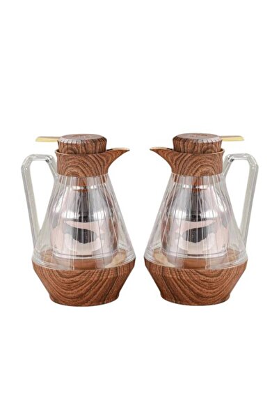 Generic Set of 2 wooden tea and coffee thermoses with a transparent finish an...