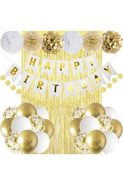 Baloane Vesele Decor Aniversar 39 Piese Zi De Nastere Gold SET290