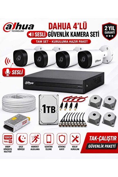 DAHUA 4'Lü Sesli Güvenlik Kamera Seti - 1 TB HDD - 18 Gün Kayıt