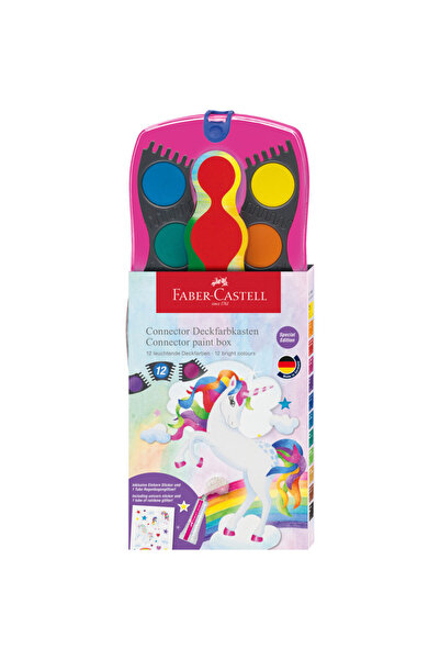 OEM Acuarele Faber-Castell, 12 culori connector roz, Motiv unicorn, Multicolor