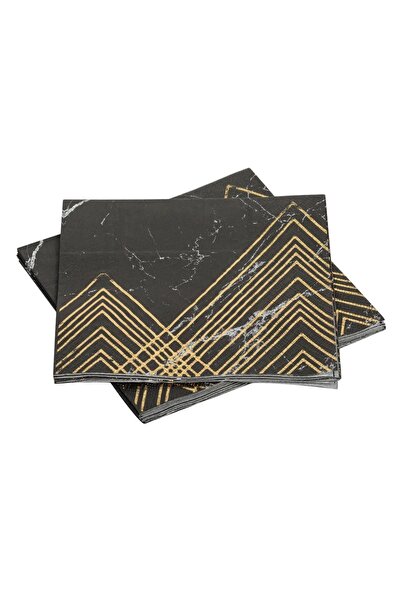 Baloane Vesele Set 12 Servetele Negru Gold Marble Elegante SRV54
