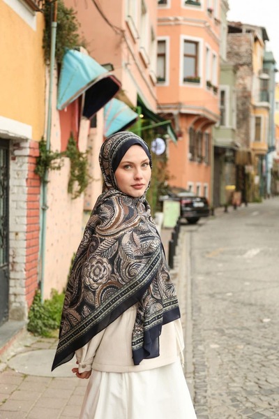ENRİCO FERRİ Petra Ethnic Pattern Shawl - Navy Blue Pattern 2