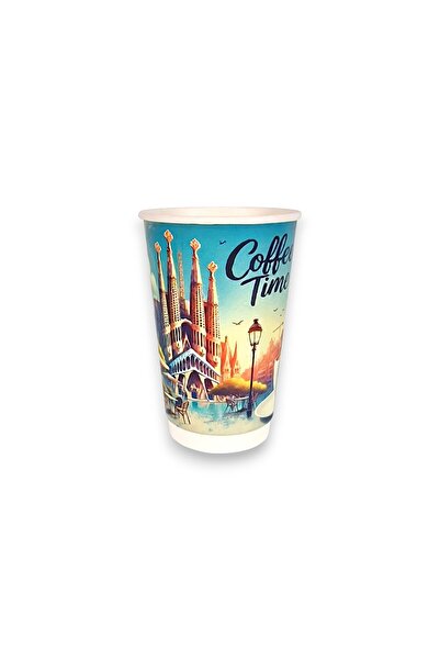 OEM DW "COFFEE TIME" CARDBOARD CUP 8 OZ 235 CC 25 PCS/ Top Bottom Set