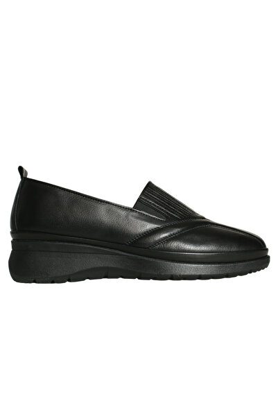 Platin Black Leather Women's Comfort Casual Shoes