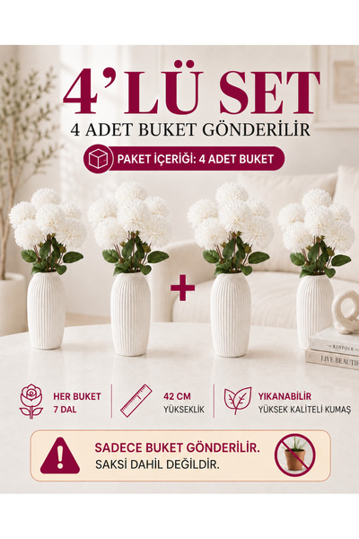 MD Aspiz Flowers 4 Bunches of Artificial Flowers 7-Piece Luxury Pink Velvet R...