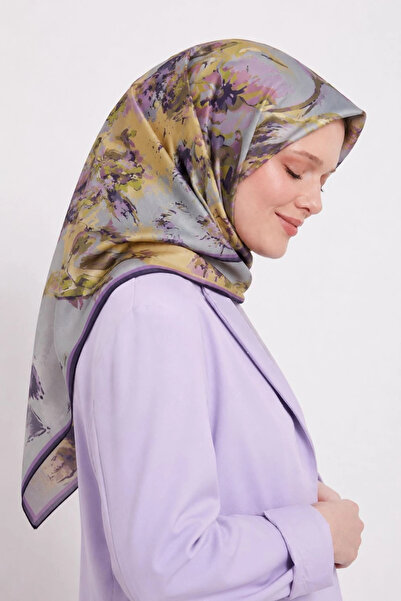 Lesscarves Cotton Silk Scarf Tie-Dye Patterned Ls2202 07-Light Grey-Purple-Ye...