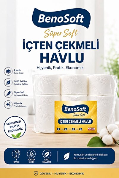 BENOSOFT İçten Çekmeli Kağıt Havlu 2 Katlı %100 Selüloz 6 Rulo