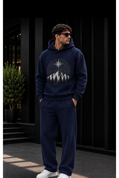 TREND EMMODA Men's Premium Printed Hooded Sweatshirt Regular Cut Tracksuit Set