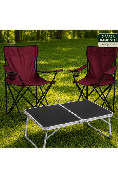 Trendinyeri 2 Sandalyeli Katlanır Kamp Seti 60x40 cm Masa ve Sandalye