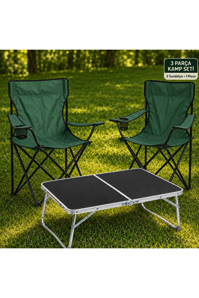 Trendinyeri 2 Sandalyeli Katlanır Kamp Seti 60x40 cm Masa ve Sandalye