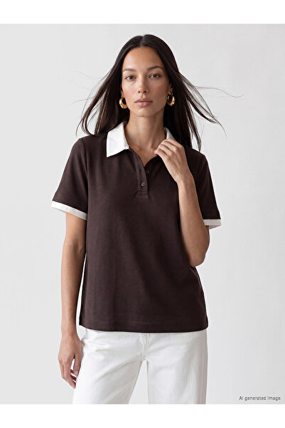 LC Waikiki Lcw Everyday Brown Polo Collar Women's T-Shirt