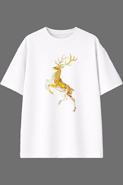 VSRN Μπλουζάκι με σχέδιο Yellow Deer, με προεμπριμέ λευκό σχέδιο, σε oversize...