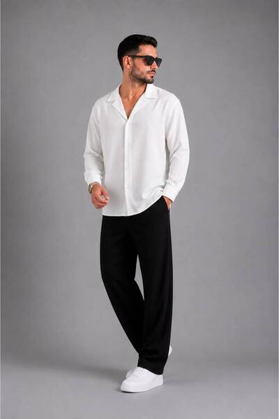 khufu Trendy Men's Lycra Wrinkled Shirt Baggy Bottom Top Set
