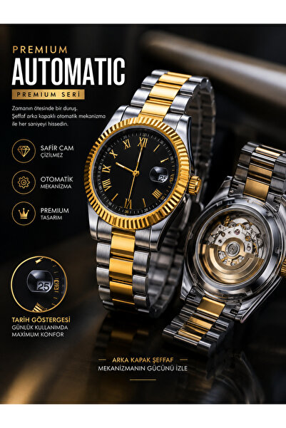 Premium Lüks Otomatik Erkek Kol Saati | Seri | Siyah Gold Tasarım