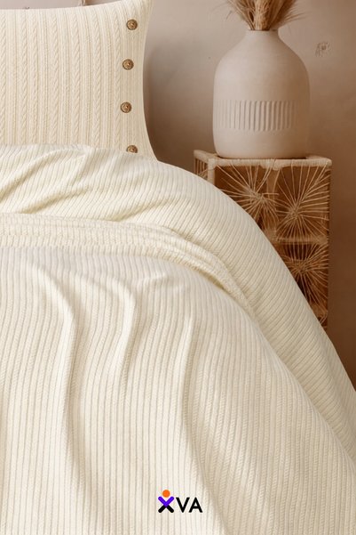 XVA Single Person 100% Cotton Knitted Pique Set |   Bedspread |   1 Pillowcase |   Decorative Throw Pillow with Gift |   160X230 cm