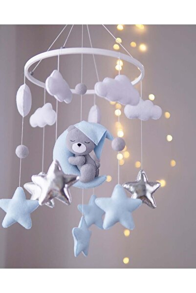EFSBABY (Müziksiz)Bebek Beşik Dönencesi Keçeden Bebek Odası Beşik Süsü Ayıcıklı