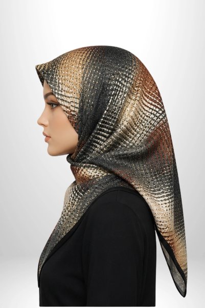 Aker Sura Silk Patterned Scarf 9061701 Geometric Pattern 311-Mink-Beige