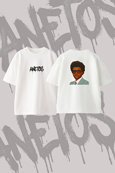 Anetos The Weeknd_15 Design Back Printed Cotton White Oversize T-Shirt