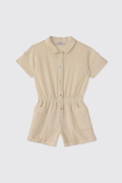 Panço Girl's Beige Jumpsuit with Pockets